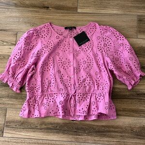 Marc New York Lilac Eyelet Peplum Top NWT